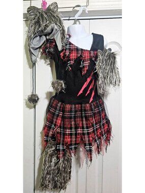 Werewolf Costume Girl 4-6 Cute Dress Beanie Hat Boot Covers Gloves Kid Halloween